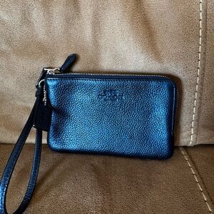 Coach Navy Leather Wristlet